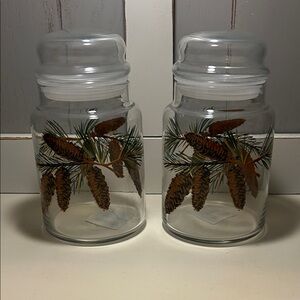 Vgt Libby pine cone glass canister jars. Set of 2.